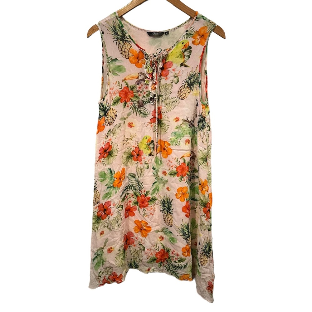 Princess goes Hollywood tropical bird boho floral dress size medium coastal chic